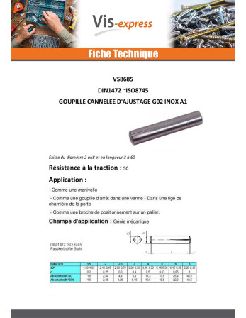Goupille cannelée d'ajustage G02 Inox A1 6X45