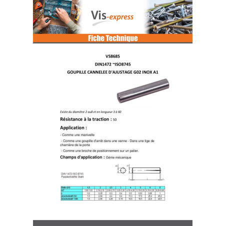 1 x Goupille cannelée d'ajustage G02 Inox A1 5X20