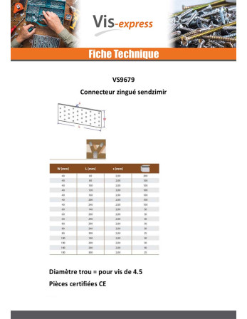 Connecteur / Platine d'assemblage Acier zingué Sendzimir 80X240 Epaisseur 2