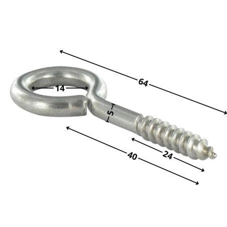 1 x Piton Bois 5X40 Filetée sur 24 Longueur total 64 Oeil 14 Inox A2
