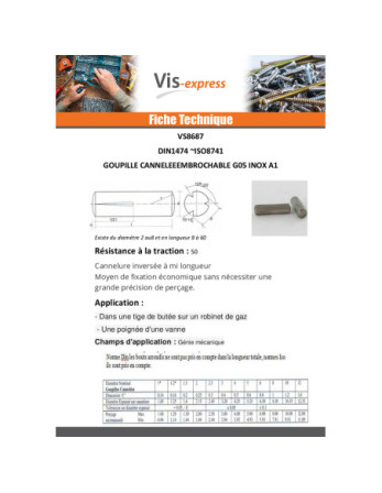 Goupille cannelée embrochable Inox A1 G05 6X20