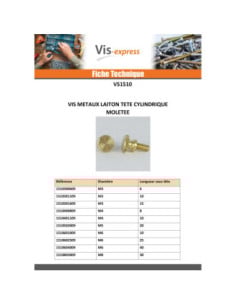 Vis métaux Laiton Tête cylindrique TC Moletée M4X15 2