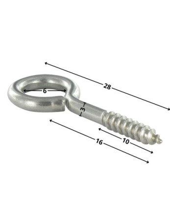 Piton Bois 3X16 Filetée sur 10 Longueur total 28 Oeil 6 Inox A2