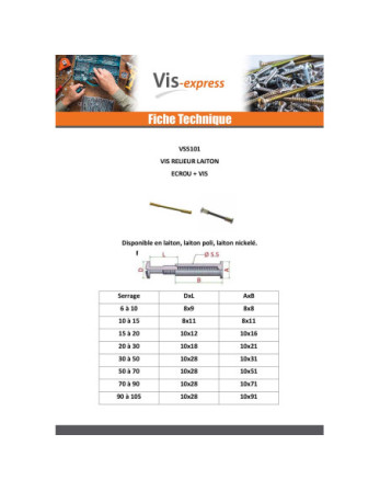 Vis Relieur M4 Laiton nickelé Pour Serrage 70 à 90