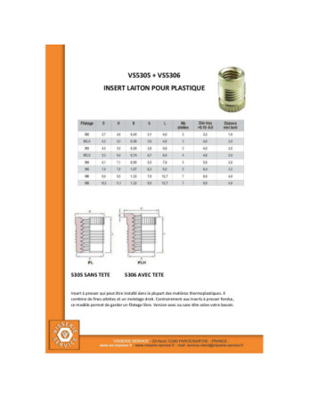 Insert Avec Tête FINFIX Laiton M5X9.5