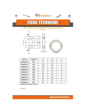 Rondelle CONSTRUCT Métallique Inox A2 M27X50X8