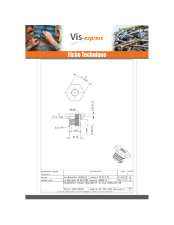 Douille Taraudée M12X12.5 Intérieur M8 Acier zingué