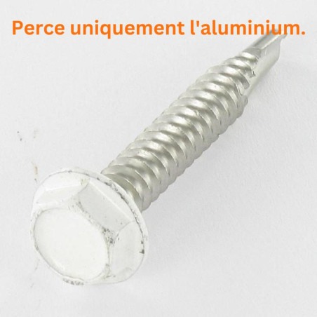 1 x Vis autoperceuse Tête hexagonale TH 6.3X40 Inox A2 RAL9010 blanc pur