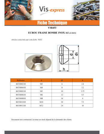 Ecrou fraisé bombé M5 Inox A4