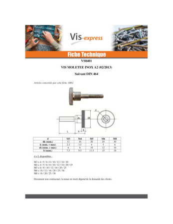 Vis métaux Moletée M4X16 Inox A1