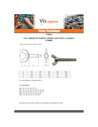 Vis Oreilles M5X50 Forme amEricaine Inox A2