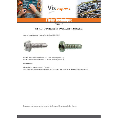 1 x Vis autoperceuse Tête hexagonale TH 6.3X25 Inox AISI 410