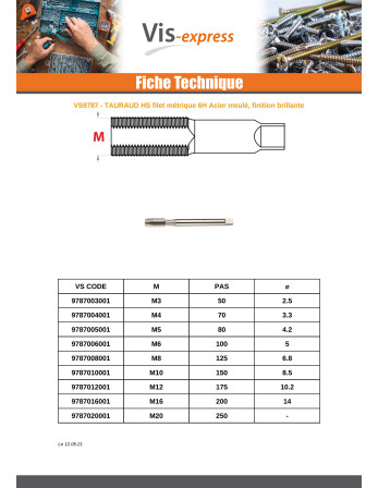Taraud HSS M8 Pas de 125