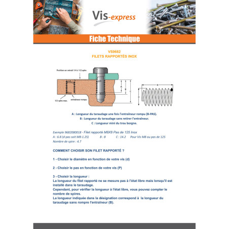 1 x Filet rapporté M3X6 Pas de 50 Inox