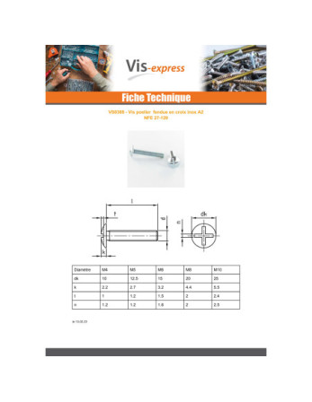 Vis Poelier Fendue En Croix M8X25 Filetage total Inox A2