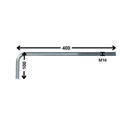 1 x Gond Métaux grande longueur M16X400 Filetée sur 150 Crochet 100 Acier zingué