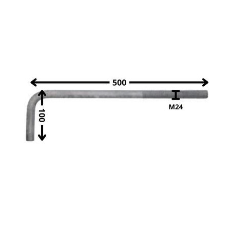 1 x Gond Métaux grande longueur M24X500 Filetée sur 150 Forte tenue à la corrosion Acier galvanisé à chaud