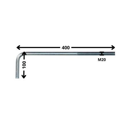 1 x Gond Métaux grande longueur M20X400 Filetée sur 150 Crochet 100 Acier zingué