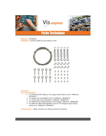 Kit 30 mètres de cable inox diamètre 2
