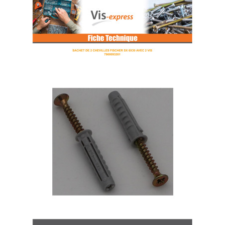 1 x Sachet De 2 Cheville Fischer SX6 Avec 2 Vis