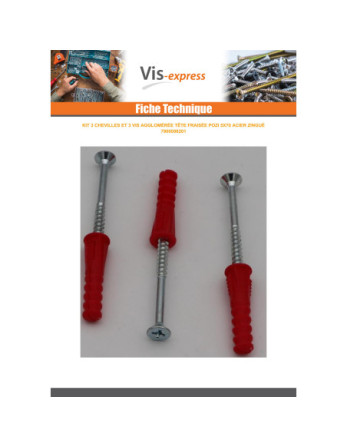 KIT 3 Cheville Rouge 9X39 Avec 3 VBA Vis bois agglo
