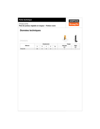 Pied de poteau réglable SIMPSON Strong Tie 200X55 RAL9005 noir foncé