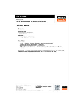 Pied de poteau réglable SIMPSON Strong Tie 200X55 RAL9005 noir foncé