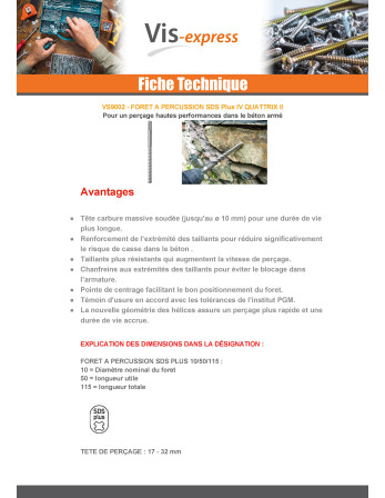 Foret à PERCUSSION SDS PLUS 14/210/260