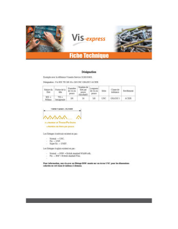 Vis métaux CHC BTR 3/8X 1"3/8 UNC ou equivalent BSW pas anglais WHITWORTH Inox A2