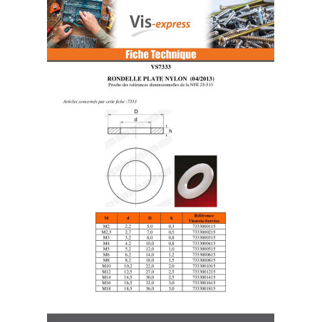 1 x Rondelle Plate nylon naturel M14X30X2.5 M