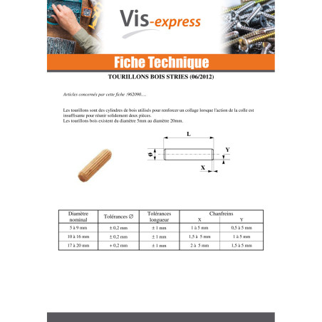 1 x Tourillons Bois STRIE 10X35