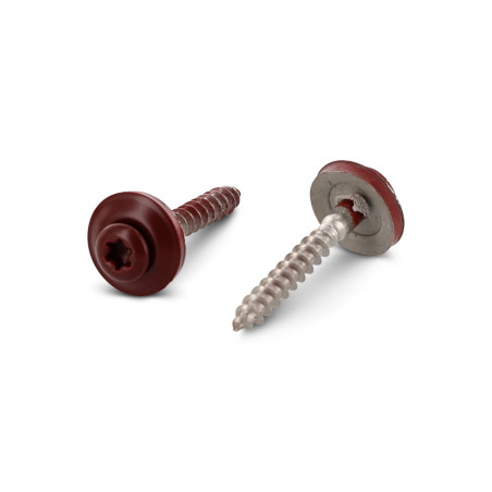 1 x Vis faitage Tête fraisée bombée TFB TORX T20 Inox A2 RAL3009 rouge oxyde 4.5X25 Rondelle d'étanchéite EPDM
