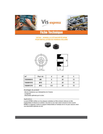 Rondelle d'étanchéité EPDM PANNEAU SOLAIRE M10