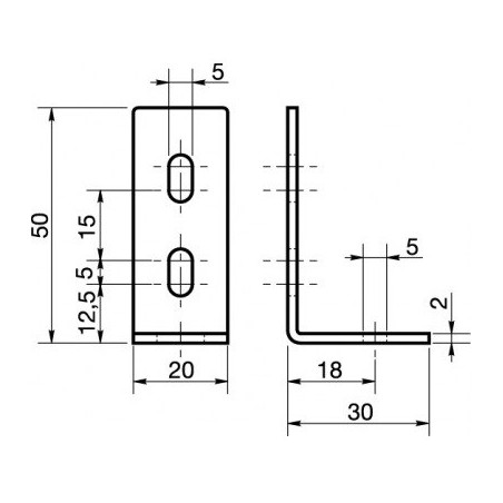 1 x Equerre réglable 30X50X20 3 Trous Acier zingué