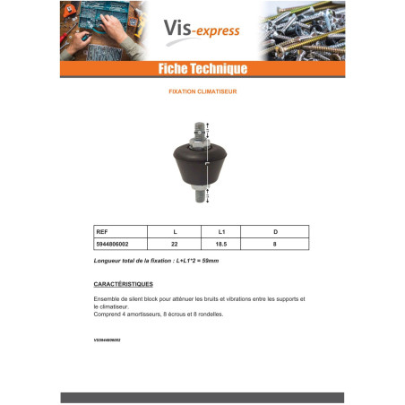 1 x Kit de 4 solent block Fixation climatiseur M8X60 Acier zingué