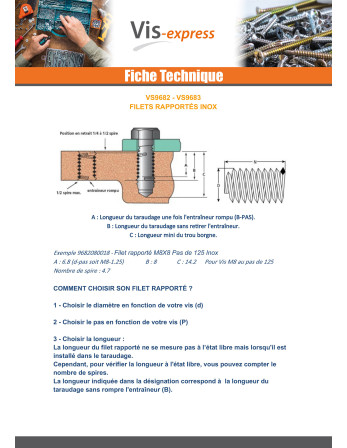 Filet rapporté M14X14 Pas fin Pas de 125 Inox