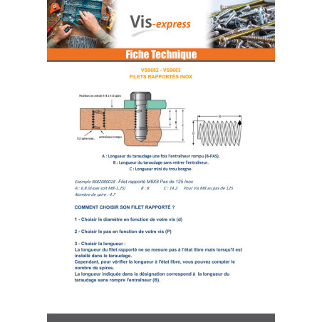 1 x Filet rapporté M10X10 Pas fin Pas de 100 Inox