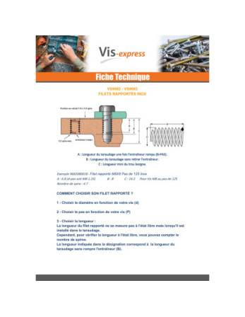 Filet rapporté M8X12 Pas fin Pas de 100 Inox