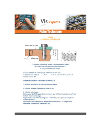 Filet rapporté M7X10.5 Pas de 100 Inox