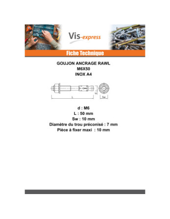 Goujon Ancrage M6X50 Inox A4 RAWLPLUG