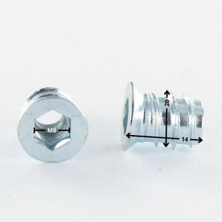 1 x Ecrou Clé de 8 HC8 M8 14X20 Acier zingué