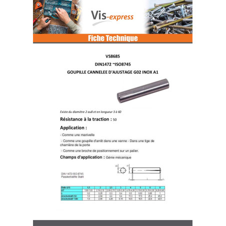 1 x Goupille cannelée d'ajustage G02 Inox A1 5X12