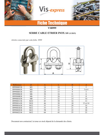 Serre cable étrier Inox A4 Noir Pour Câble De Diamètre 8