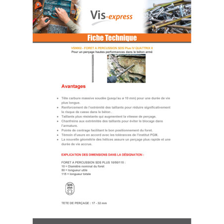 1 x Foret à PERCUSSION SDS PLUS 16/950/1000