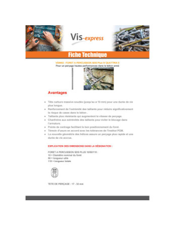 Foret à PERCUSSION SDS PLUS 22/400/450