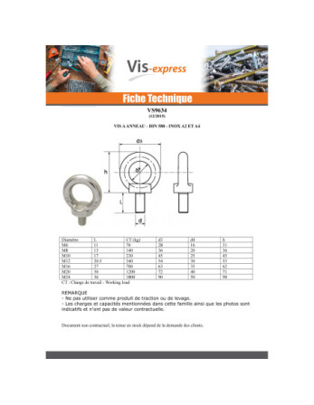 Vis Anneau de levage M10X17 Inox A4