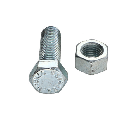 50 x Boulon (vendu avec Ecrou) Tête hexagonale TH M16X50 Classe 8.8 SB Acier zingué Rouille