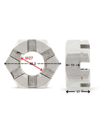 Ecrou hexagonale à CRENEAUX BAS M27 Inox A2