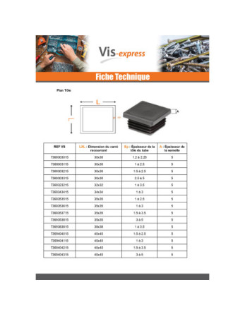 Bouchon carré 60X60 épaisseur tole du tube 1 à 3 Polyethylène noir