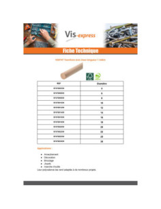 Tourillon bois lisse Diamètre 22 Longueur 1 mètre 2